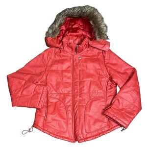 Wilsons Leather Women’s Orange Parka Leather Jacket with Faux Fur Hooded